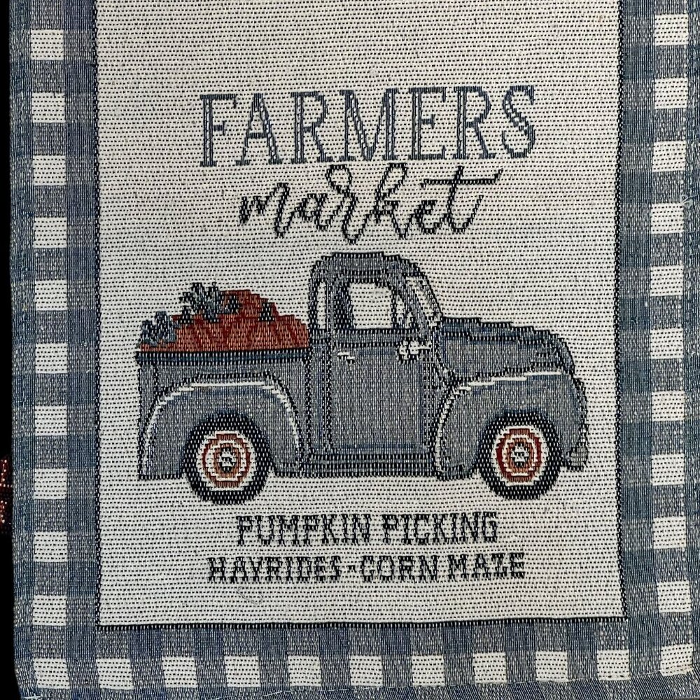 Farmers Market Table Runner Fall Autumn 12"x 68" Truck Checked Border Country